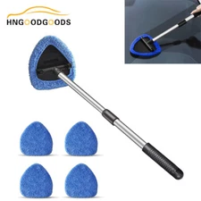 Car Windshield Cleaning Tool Extendable Window Cleaner w/ 4Washable Reusable Pad