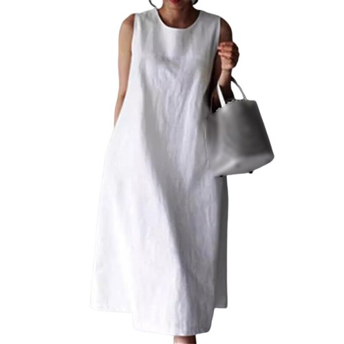 Women Cotton Tank Dress Sleeveless Loose Summer Breathable O-Neck A Line Dresses - Bild 8 von 15