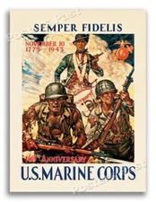 1943 Semper Fidelis - U.S. Marine Corps Vintage Style WW2 Poster - 18x24