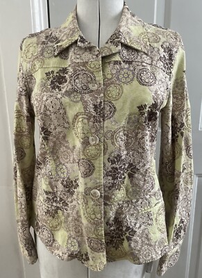 Christopher&Banks Jacket Large Long Sleeve Career Lime Green Beige Brown Floral