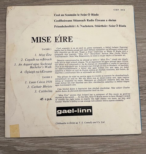MISE EIRE Gael Linn 45rpm SEAN O'RIADA EP 1960 Vinyl Record Irish OST - Picture 2 of 3