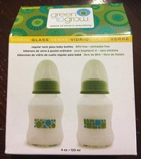 Green To Grow regular neck glass Baby Bottles BPA-free phthalate-free 4oz.