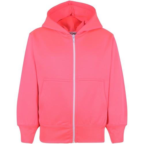 Kids Girls Unisex Plain Fleece Neon Pink Hoodie Zip Up Style Zipper Age 2-13 Yrs - Picture 1 of 7