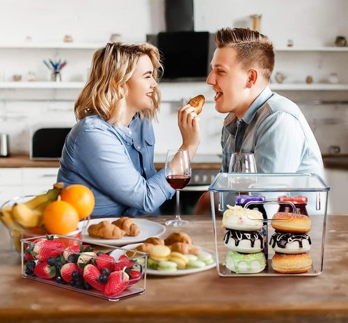 Set of 8 Clear Plastic Storage Bins, 4 Large and 4 Small Stackable Storage Co... - Picture 2 of 8