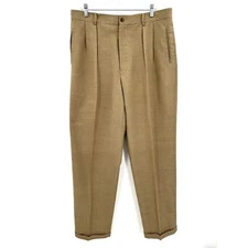 PERRY ELLIS Men's Brown Khaki Tan Pleated Straight Leg Dress Pants Size 36 x 34