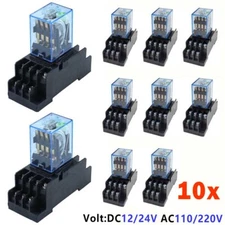10xMY4NJ 12/24V 110/220V Coil Power Relay DIN Rail Mounted 14Pin W/ Base PYF14A
