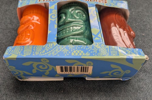 KC Hawaii Set of 3 Tiki Shot Glass Mugs Blue, Orange, Brown - Picture 3 of 8