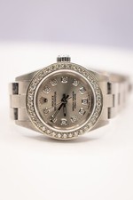 Rolex Ladies 26 Oyster Perpetual Custom Silver Diamond Dial Ref. 67180 5