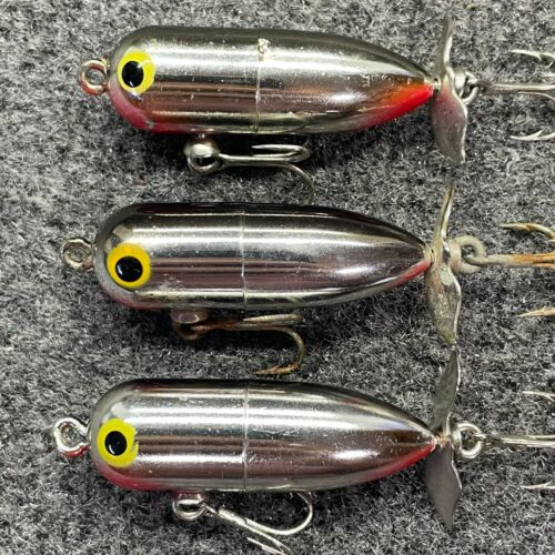 Lot of 3 Bill Lewis RAT-L-TOP Torpedo Prop Vintage Topwater Lures - Chrome Black - Picture 4 of 7