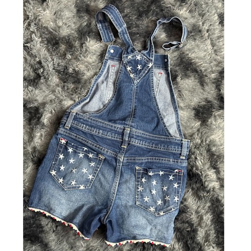 Jordache Girls Denim Overall Shorts Stars Pattern Pom Pom Trim L/G 10-12 - Picture 4 of 5