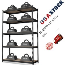 5-Tier Steel Shelving Unit-Black Adjustable Storage Rack Heavy Duty w/MDF Board