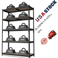 5-Tier Steel Shelving Unit-Black Adjustable Storage Rack Heavy Duty w/MDF Board