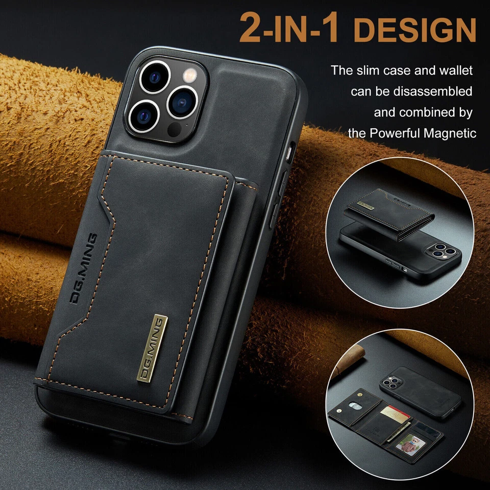 Funda tipo billetera de cuero magnética de goma para iPhone 14 13 12 11 Pro Max Plus Foto 2 de 4