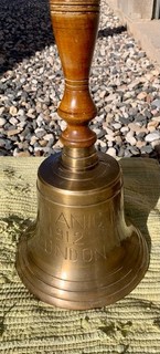 TITANIC LONDON Replica Bronze Bell 8x14 London 1912 Wood Handle Maritime Decor