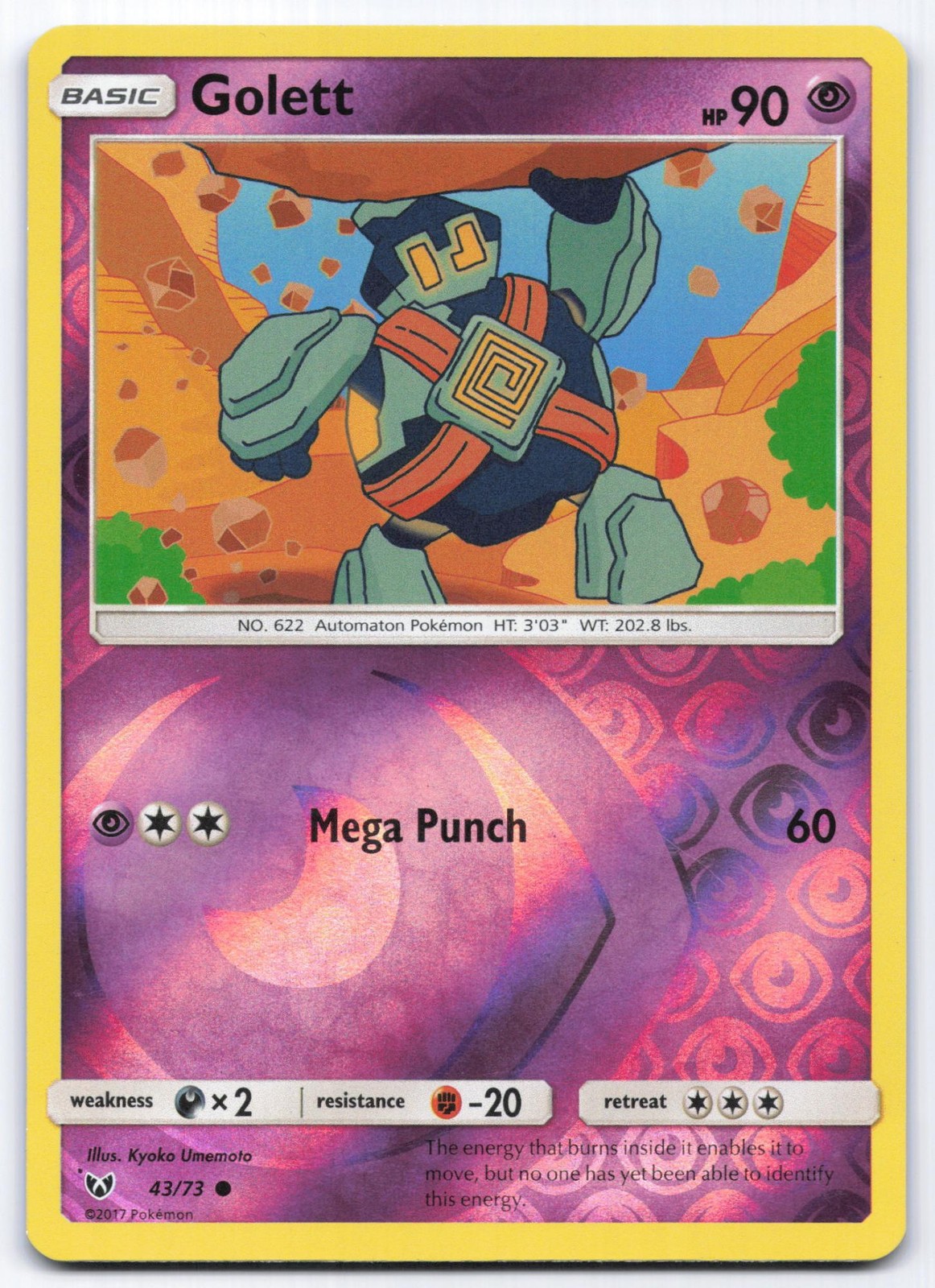 Golett 43/73 Shining Legends Reverse Holo Common Pokemon Card LP