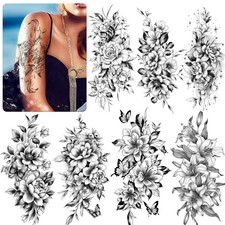 12 Flower Temporary Tattoos for Women Half Arm Designs, 12 Sheets