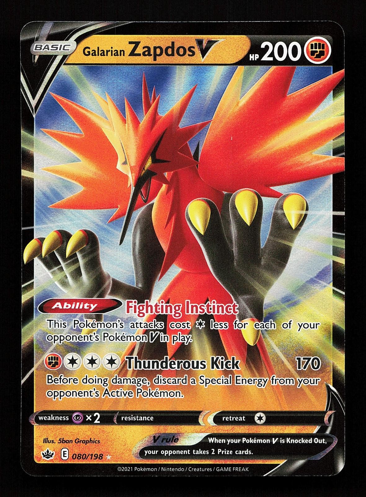 Galarian Zapdos V 080/198 V Rare Chilling Reign Pokemon Card