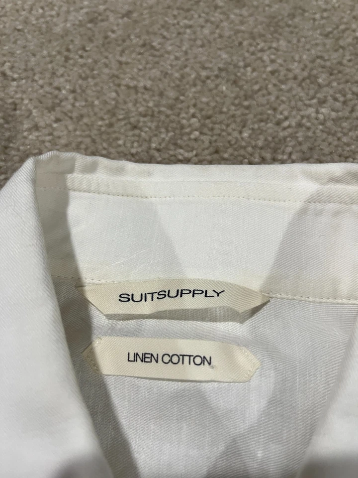 Suitsupply Shirt Mens 16.5 42 Extra Slim Fit Linen Cotton Button Long Sleeve - Image 4 of 4