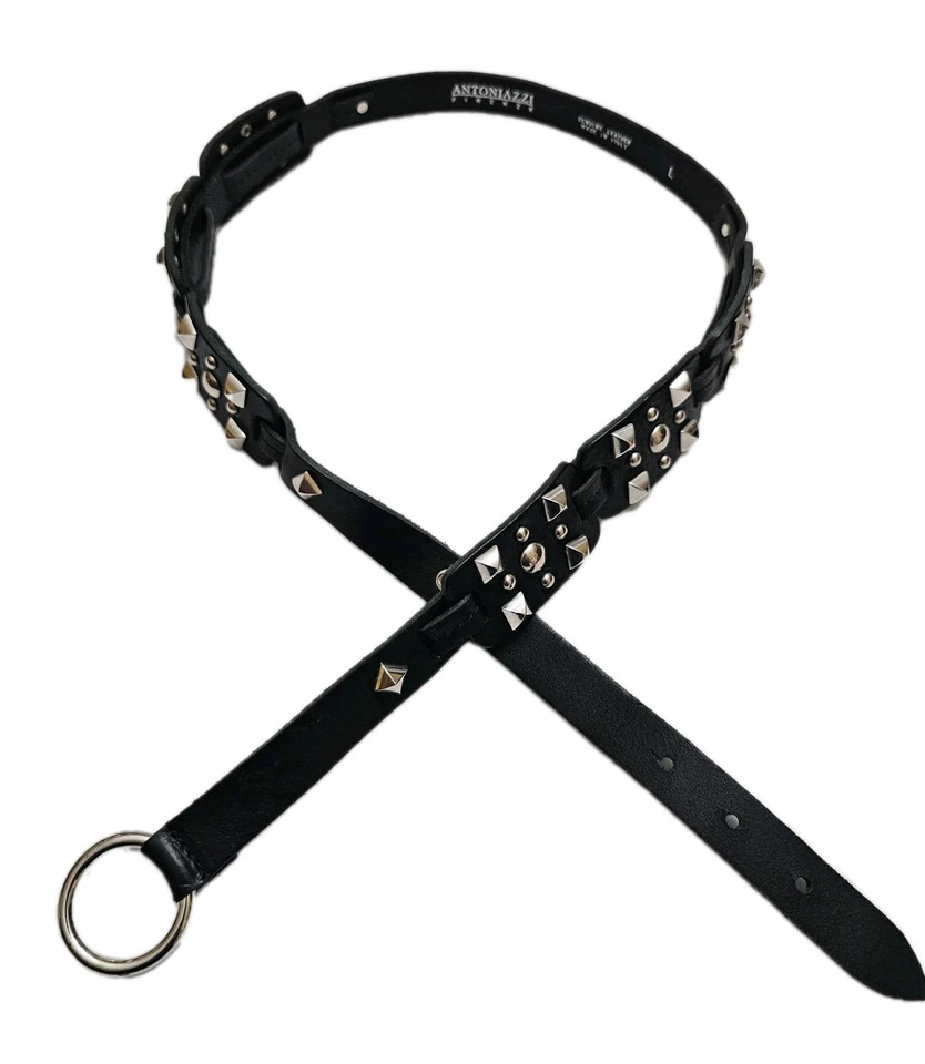 Винтажный итальянский кожаный ремень Antoniazzi L серебристый с заклепками деталь богемное цыганское искусство - Изображение 3 из 4