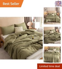 Oversized King Comforter Olive Green 3pc Bedding Set Lightweight Cozy