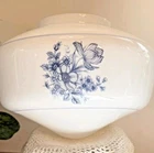 Vintage Blue Floral & White Milk Glass Globe Ceiling Light Shade 6" Tall