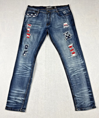 AHP Another Hype Piece Men s Distressed Jeans USA America Flag 36x32
