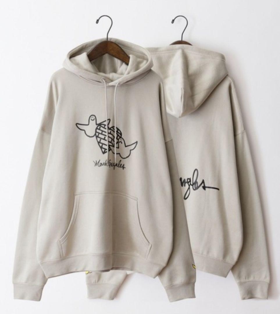Mark Gonzales Oversized Pullover Hoodie Beige Size L