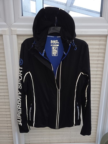 Herren XXL 2XL Superdry Sport schwarz/blau reflektierendes Lauf-Hoodie. Top Zustand