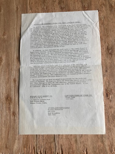 SUPPORT OF PORT CHICAGO VIGIL 1966 CCCAWV flyer anti-war peace orig - Picture 1 of 2
