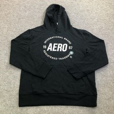 Aeropostale Hoodie Sweatshirt Mens Medium Black Fleece Pullover AERO 1987