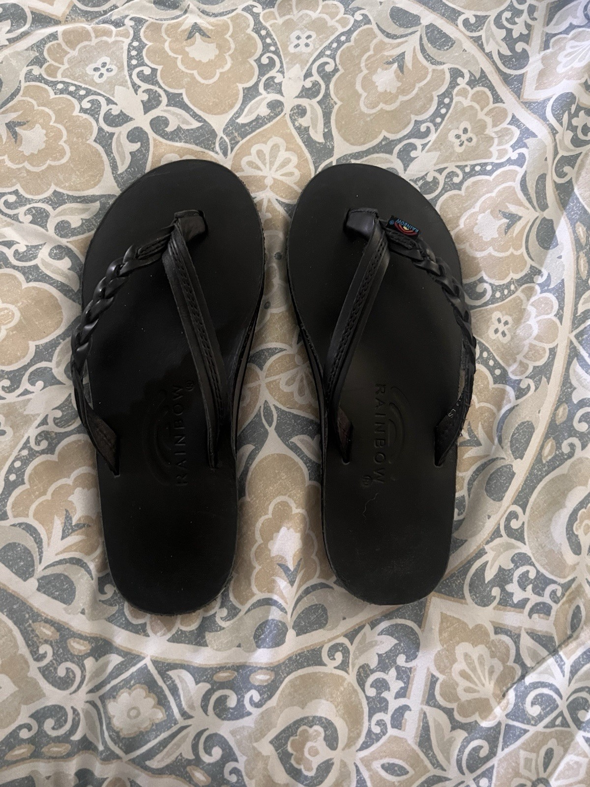 Rainbow Braided Strap Flip Flops in Black