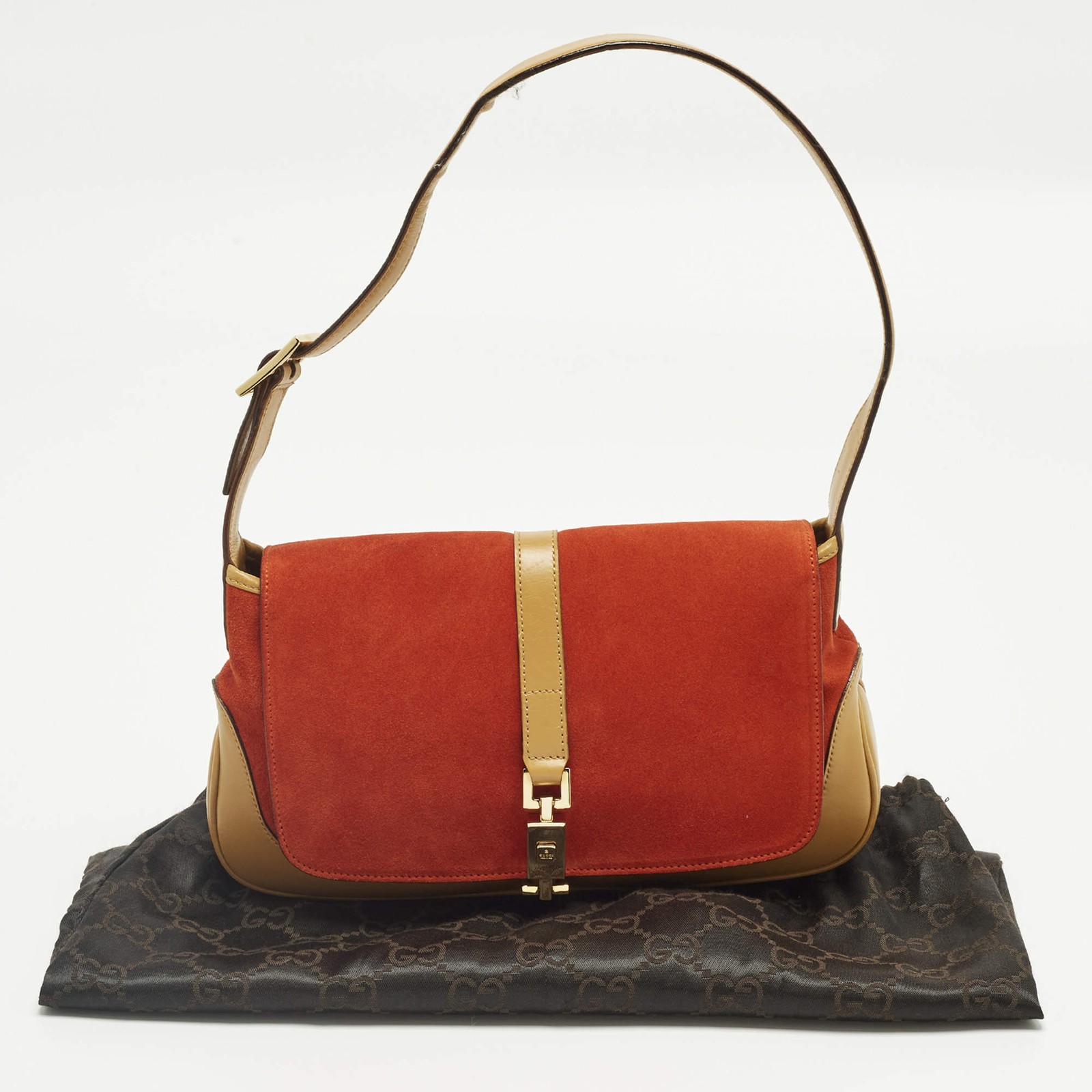 Gucci Jackie O Flap TanOrange Leather and Suede Shoulder Bag thumbnail 15