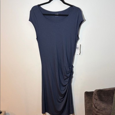 Three Dots Elegant Navy Blue Knee Length Side Ruched Dress - XL