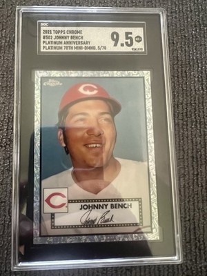 2021 Topps Chrome #502 Johnny Bench Platinum Anniversary Diamond /70 Mint 9.5