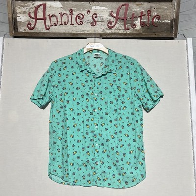 Despicable Me Minions Bananas Button Down Aqua Shirt Sz Large Universal Studios
