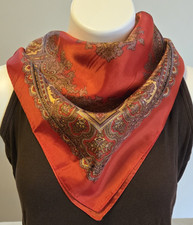 Vintage Paisley Scarf 100 Acetate Japan Handrolled Red Brown Beige Square 26"