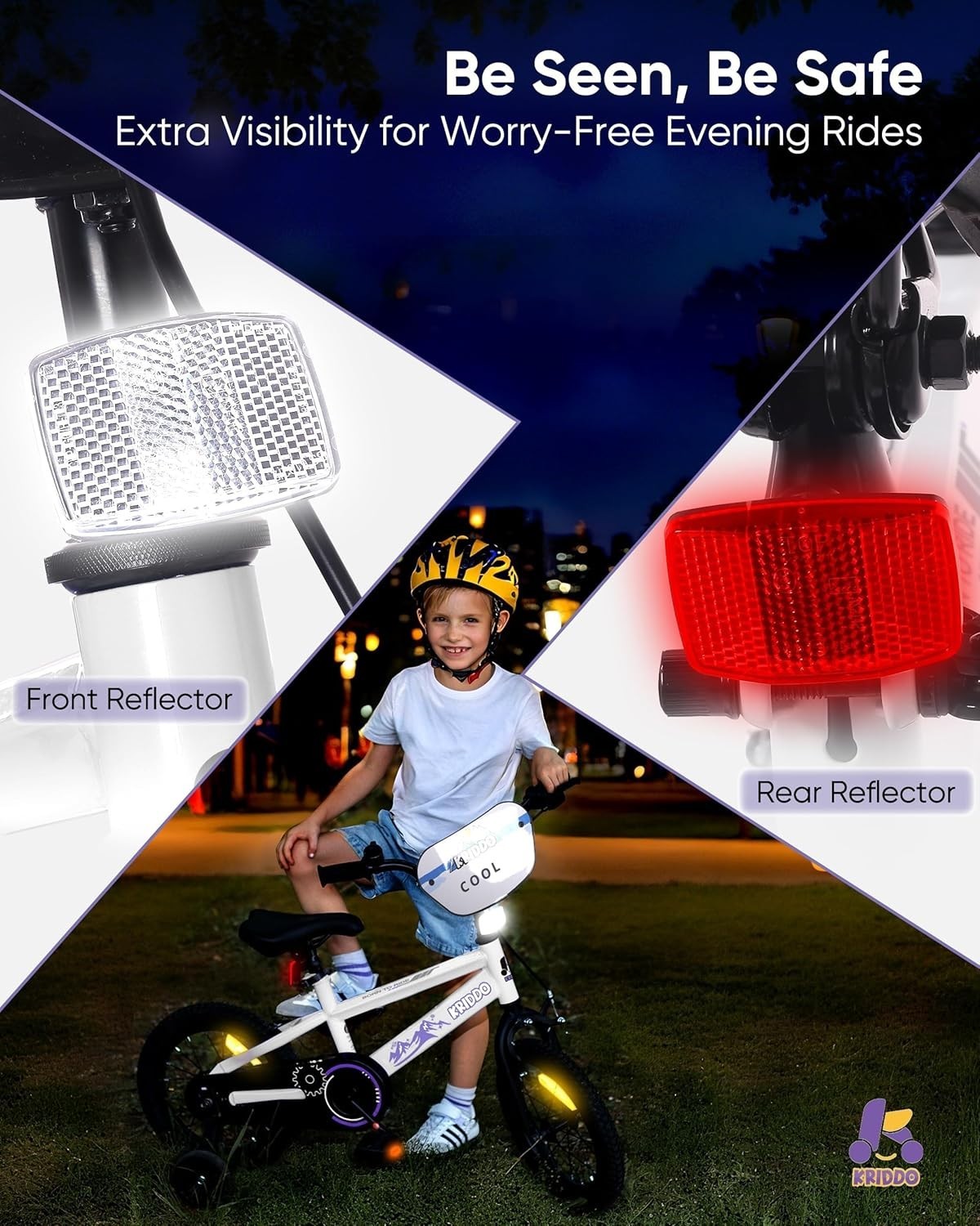 Beginner-Friendly 14-16 Inch Kids Bike w/ Training Wheels & Hand Brake - White