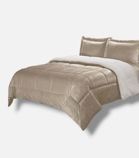 Swift Home Beige Micromink-Sherpa Comforter 3-Piece Set, Queen Size