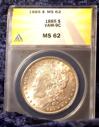 1885-P  MORGAN DOLLAR   *WHITE*RIM TONING*  MS-62  VAM-9C   R5   90% SILVER!!!
