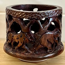 Vintage Hand Carved Ebony Wood 5 Coaster African Big Five Jungle Safari Animals