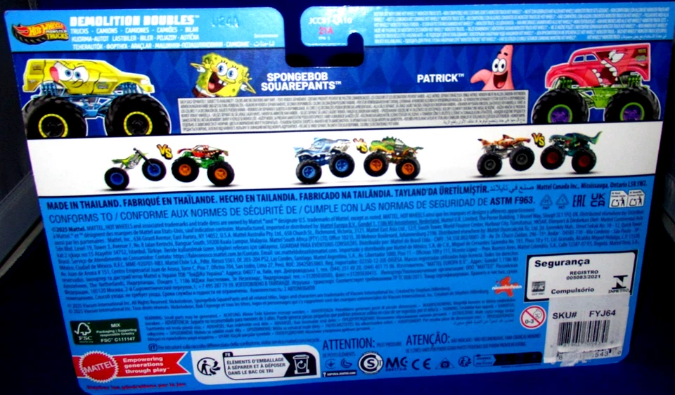 HOT WHEELS MONSTER TRUCKS 1:64 SPONGEBOB VS PATRICK DEMOLITION DOUBLES 2025 - Image 4 of 4
