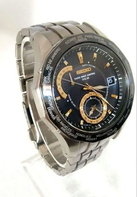 Seiko Brights World Time Titanium Solar Watch 44mm SAGA001 Mens wrist 18cm