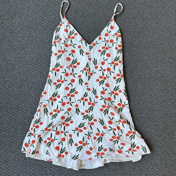 Bec & Bridge Orange Print Mini Slip Dress White Spaghetti Strap Size 6 AU