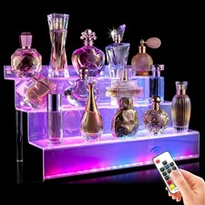 12 IN Clear Acrylic Display Riser Shelf with LED light,3 Tier Display Step Sh...