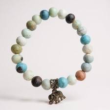 Natural Amazonite, Elephant Charm Stretch Bracelet