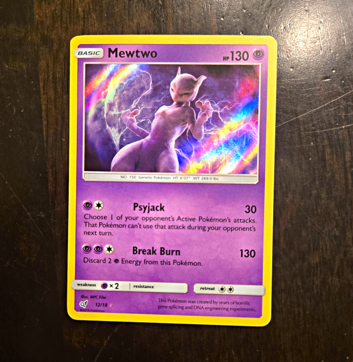 The Pokémon Company Mewtwo 12/18 Detective Pikachu Holo Rare 130 HP EN 2019
