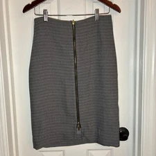 Worthington Women’s Pencil Skirt Full Front Zipper Navy/White Cross Hashtag Sz 8