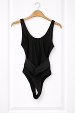 Missguided Black Swimsuit UK 8 Scoop Neck High Leg Belted One Piece BNWT