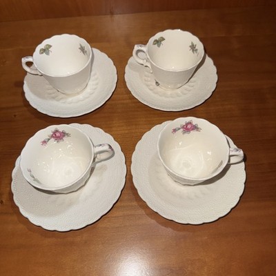 Set of  4 Demitasse Cups & Saucers Spode Billingsley Rose - white & pink