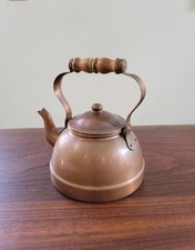 VINTAGE Tagus Copper Brass Tea Pot Kettle Wood Handle Portugal